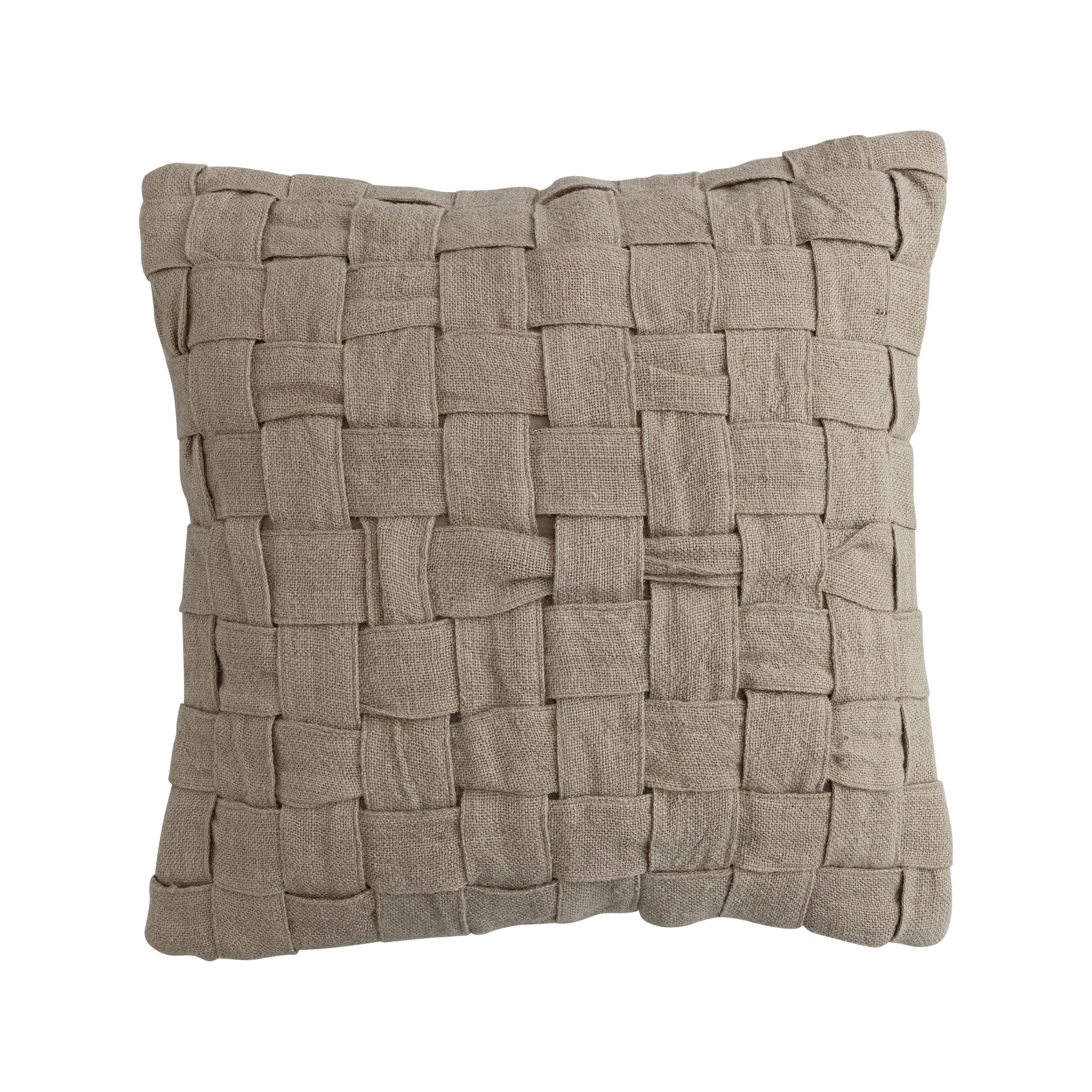 Woven Jute and Cotton Pillow with Basket Weave, Natural - Image 0
