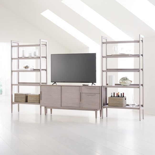 Tate Stone 64.5" Storage Media Console with 2 Wide Bookcases - Image 0