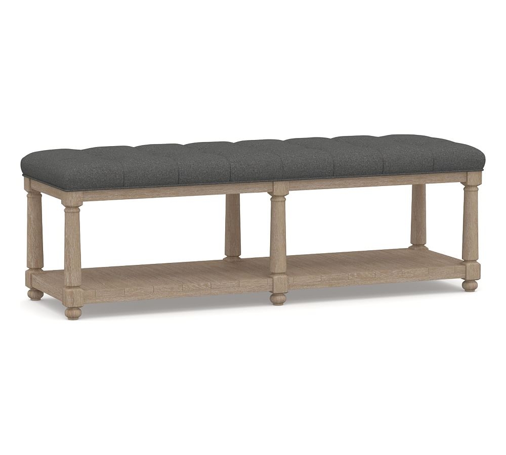Berlin Upholstered Tufted Bench, Park Weave Charcoal - Image 0