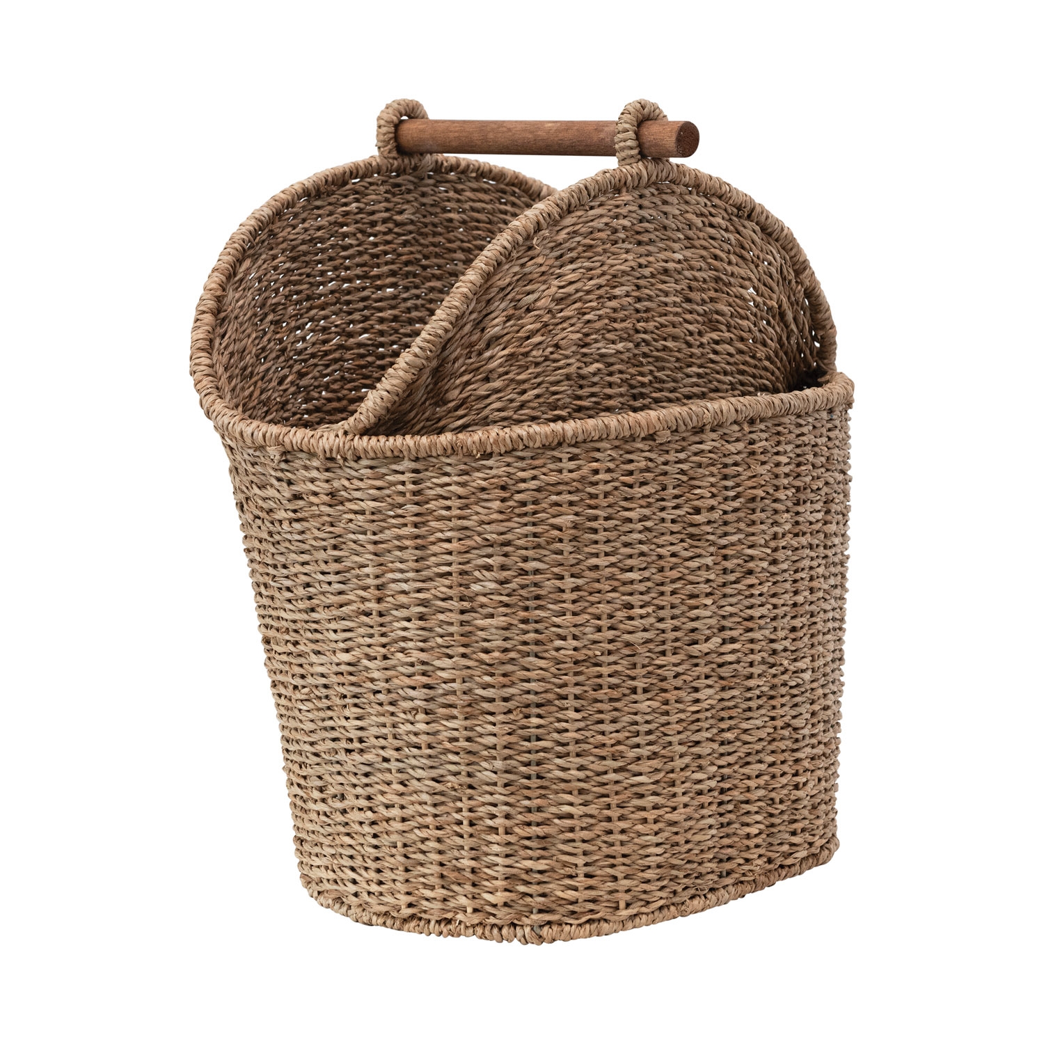 Oval Hand-Woven Bankuan Toilet Paper/Magazine Basket w/ Wood Handle, Natural - Image 0