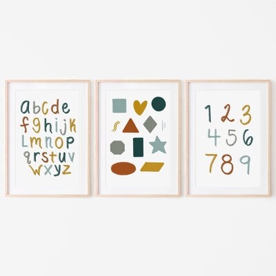Retro Boys Alphabet, Numbers And Shapes Art Prints (Set Of 3)  Nursery Room, Kids Bedroom And Playroom Wall Art Prints - Image 0