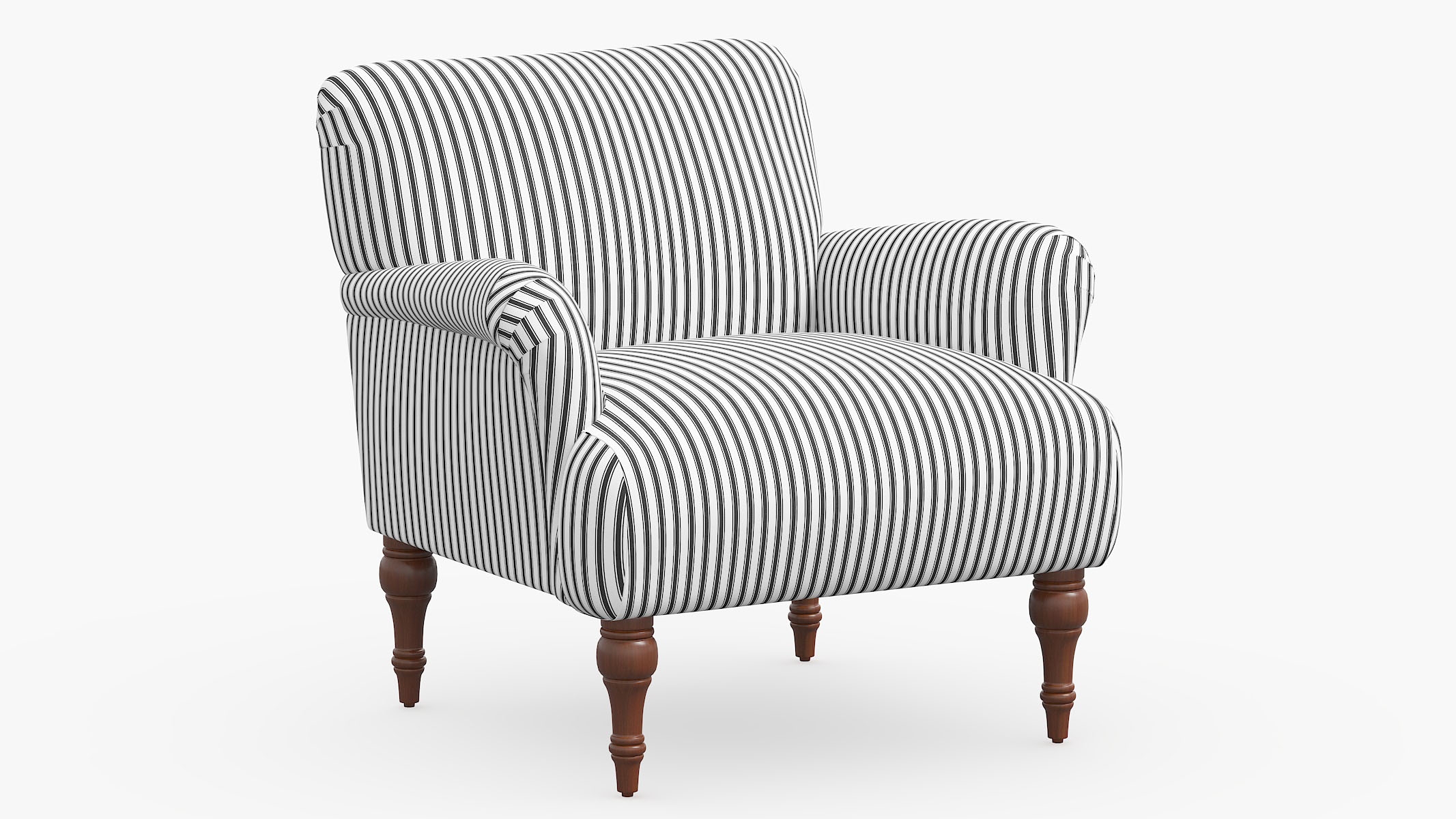 Traditional Accent Chair, Black Classic Ticking Stripe, Espresso - Image 0