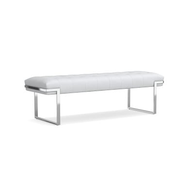 Mixed Material Bench, Standard Cushion, Como Leather, Blue, Polished Nickel - Image 1