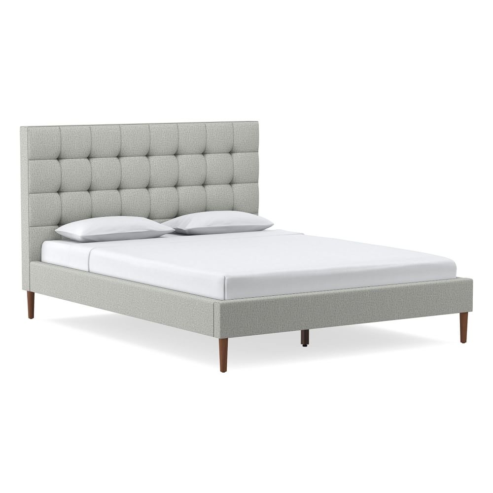 Emmett Grid Tufting, Bed, Queen, Deco Weave, Pearl Gray, Cool Walnut - Image 0