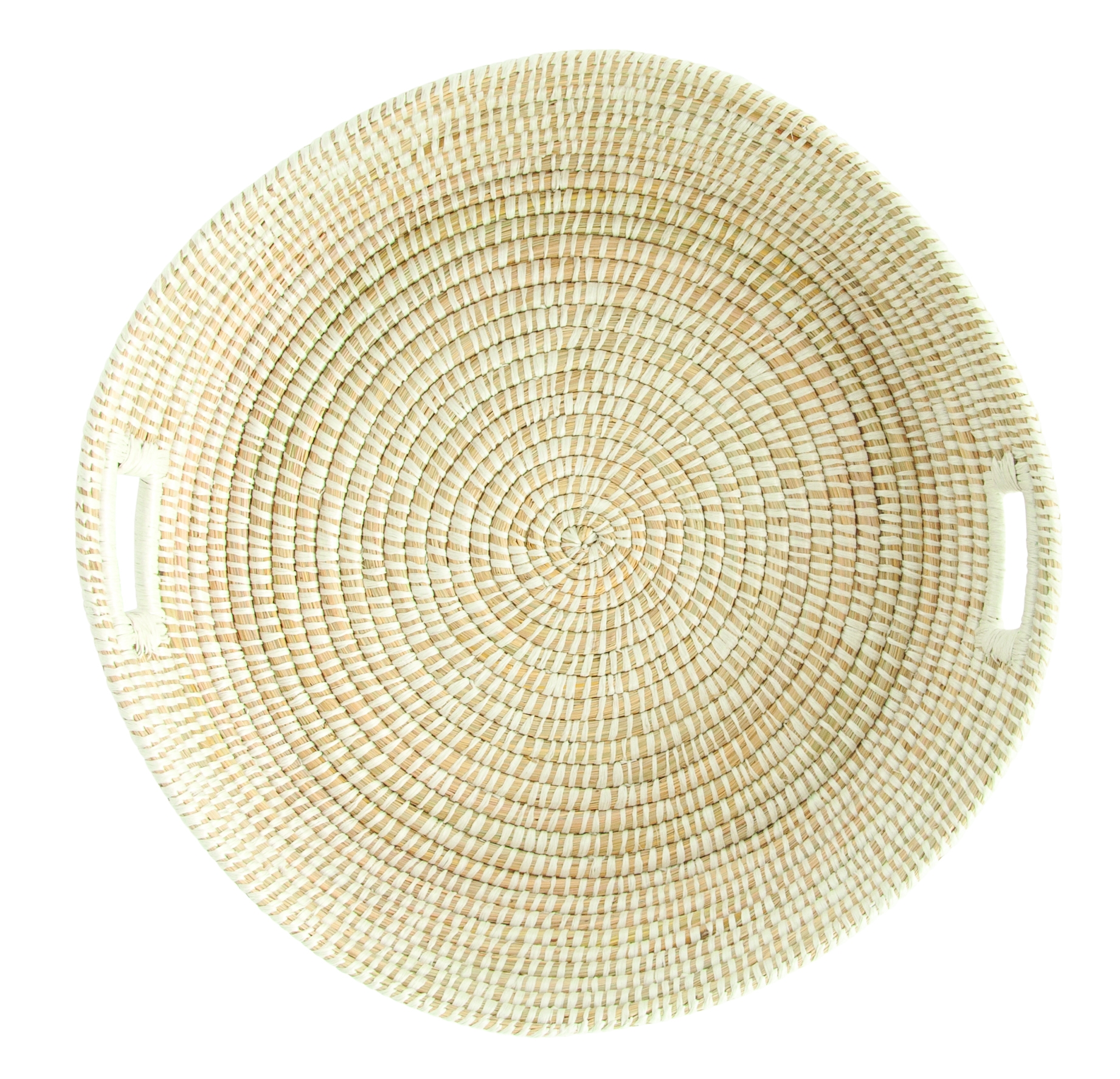 White Handwoven Grass Basket with Handles - Image 0