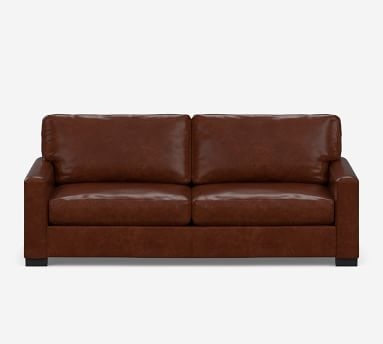 Turner Square Arm Leather Sleeper Sofa 2-Seater 82.5", Down Blend Wrapped Cushions, Performance Carbon - Image 1