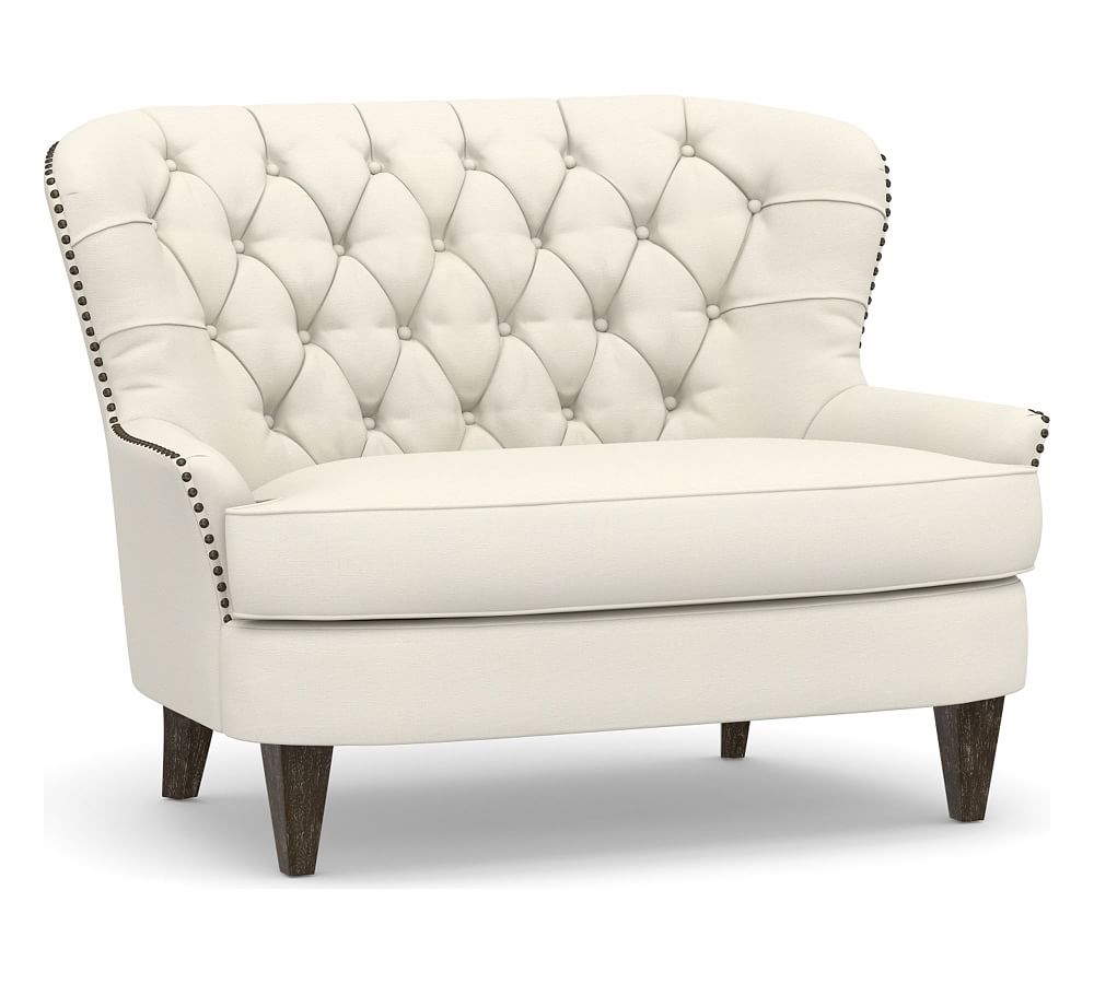 Cardiff Upholstered Settee, Polyester Wrapped Cushions, Textured Twill Ivory - Image 0