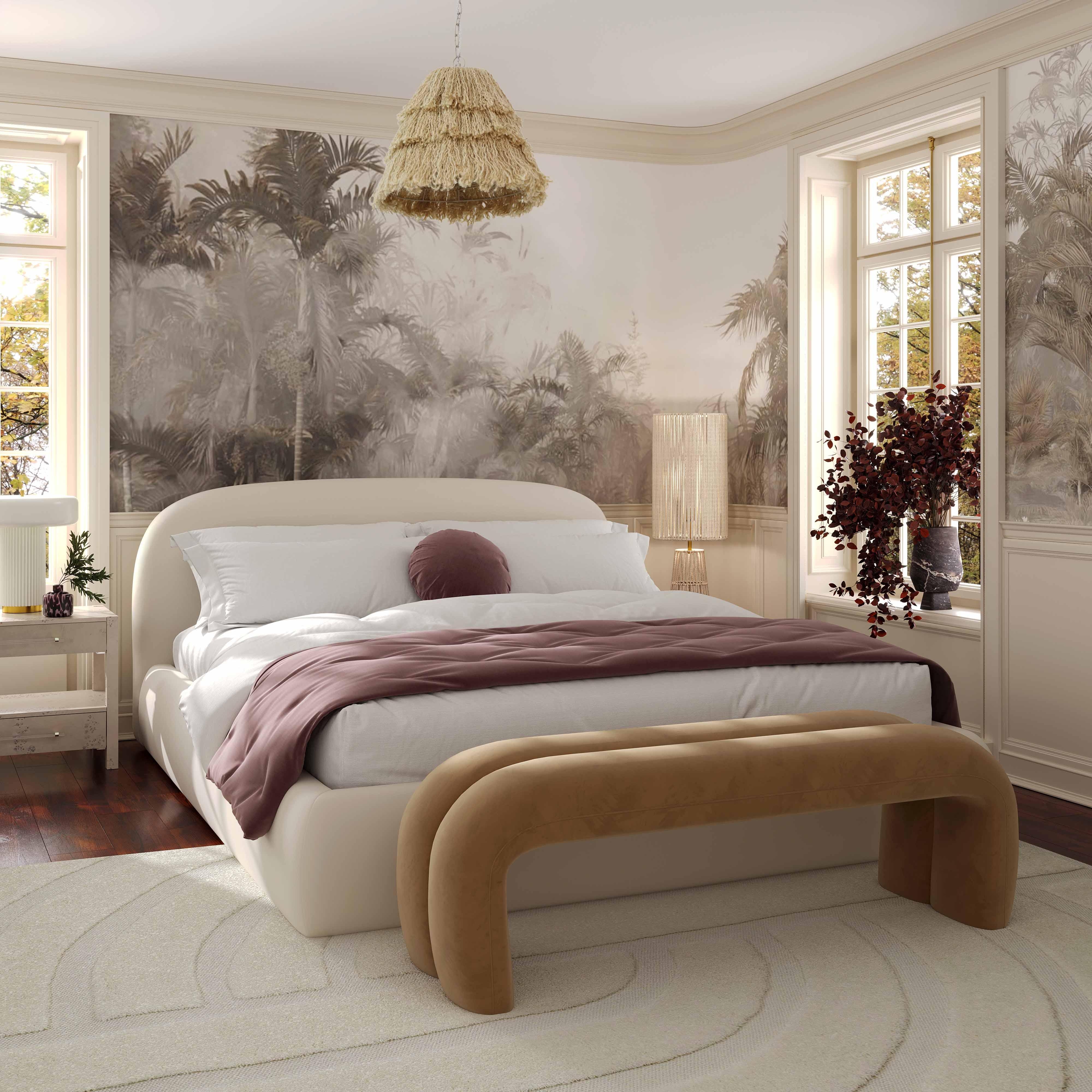 Bara Cream Textured Velvet King Bed - Image 2