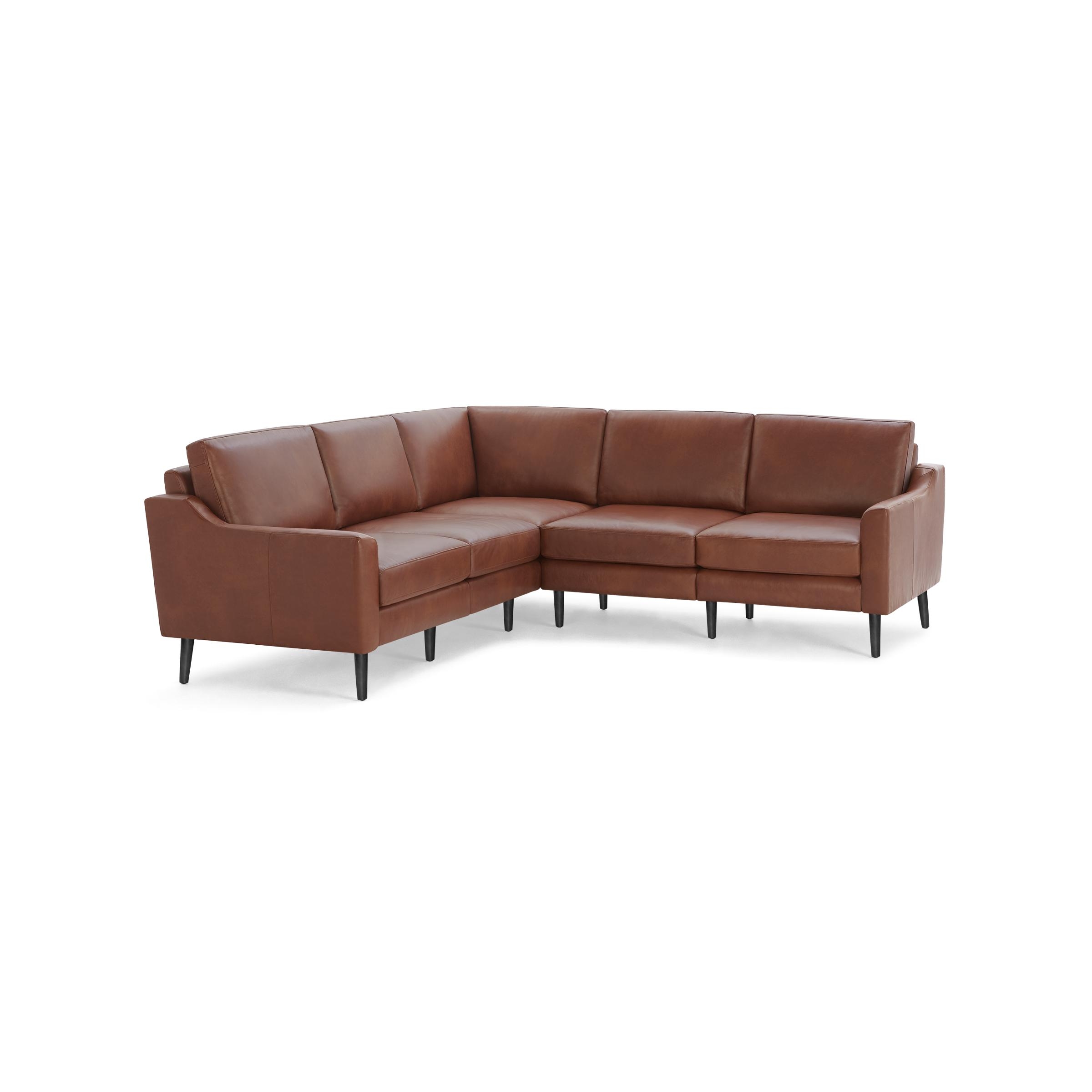 Nomad Leather 5-Seat Corner Sectional - Chestnut - Top Grain Leather / Ebony - Wood / Slope - Image 0