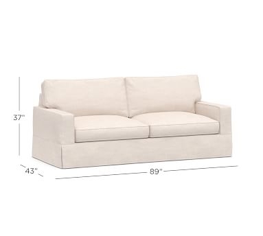 PB Comfort Square Arm Slipcovered Sofa 77", Box Edge Memory Foam Cushions, Performance Brushed Basketweave Chambray - Image 3