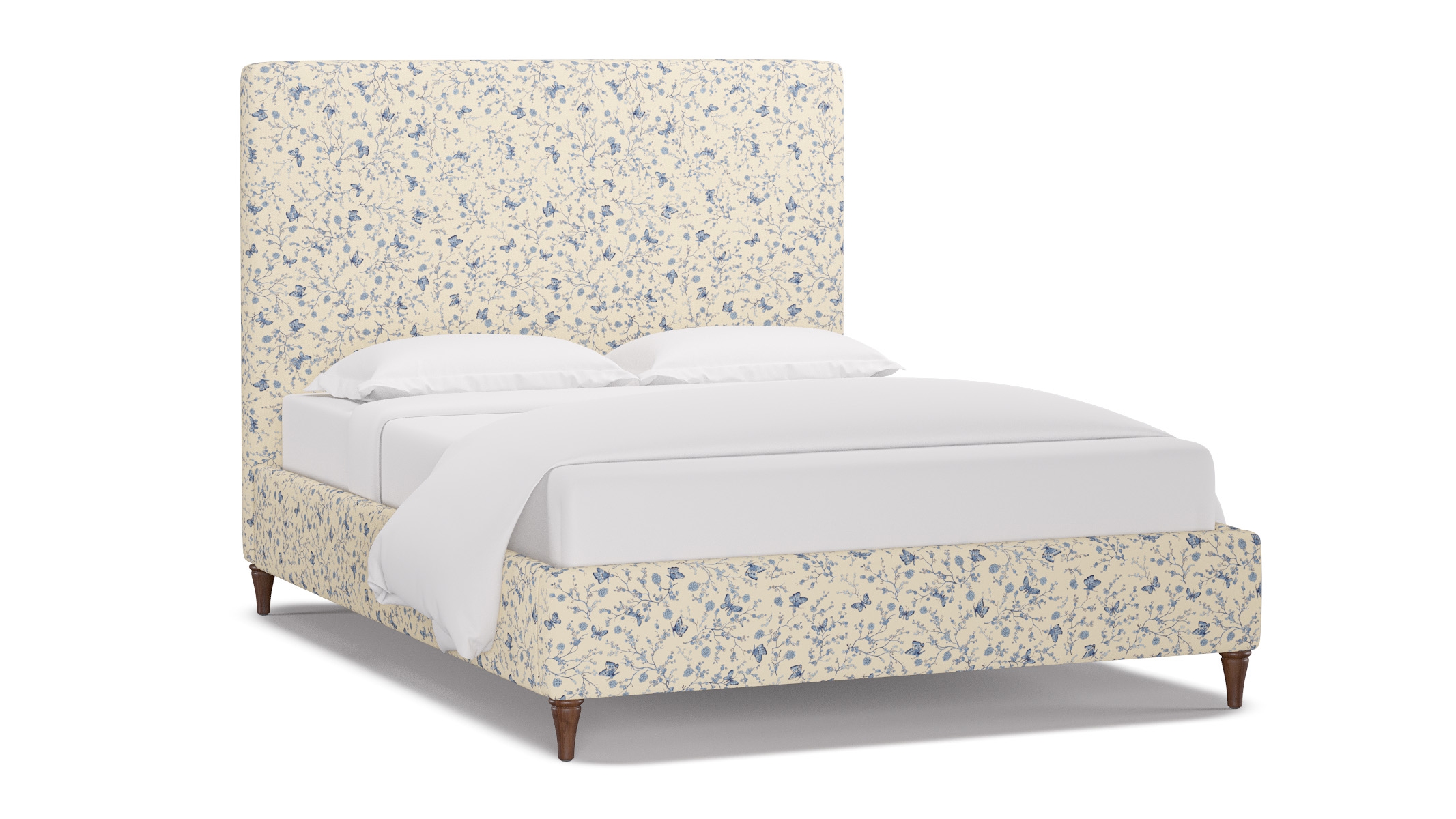 Classic Bed, Delft Mariposa, Walnut Decorative Tapered Leg, Queen - Image 1