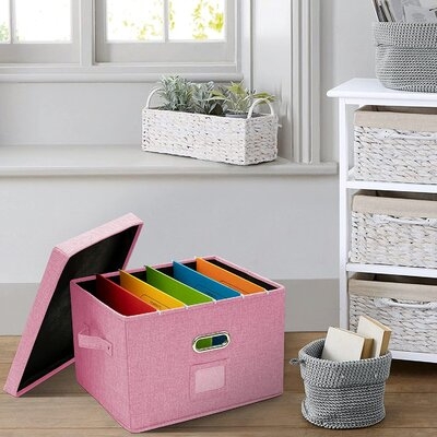 2 Pack File Organizer Box Office Document Storage With Lid, Collapsible Linen Hanging Filing Organization, Home Portable Storage With Handle, Letter Size Legal Folder - Image 0
