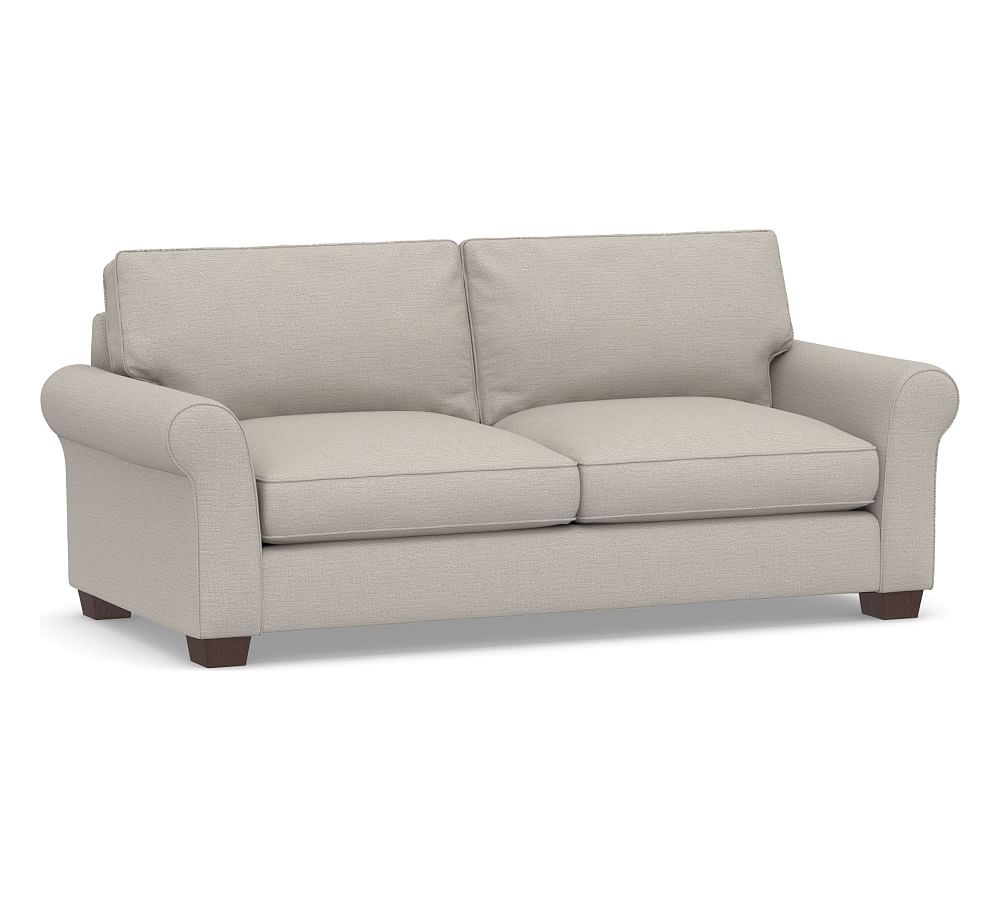 PB Comfort Roll Arm Upholstered Grand Sofa 92", Box Edge, Memory Foam Cushions, Chunky Basketweave Stone - Image 0