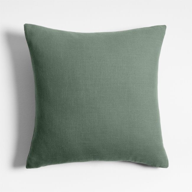 Organic Cotton Monogrammable 20"x20" Vintage Green Throw Pillow with Feather Insert - Image 0
