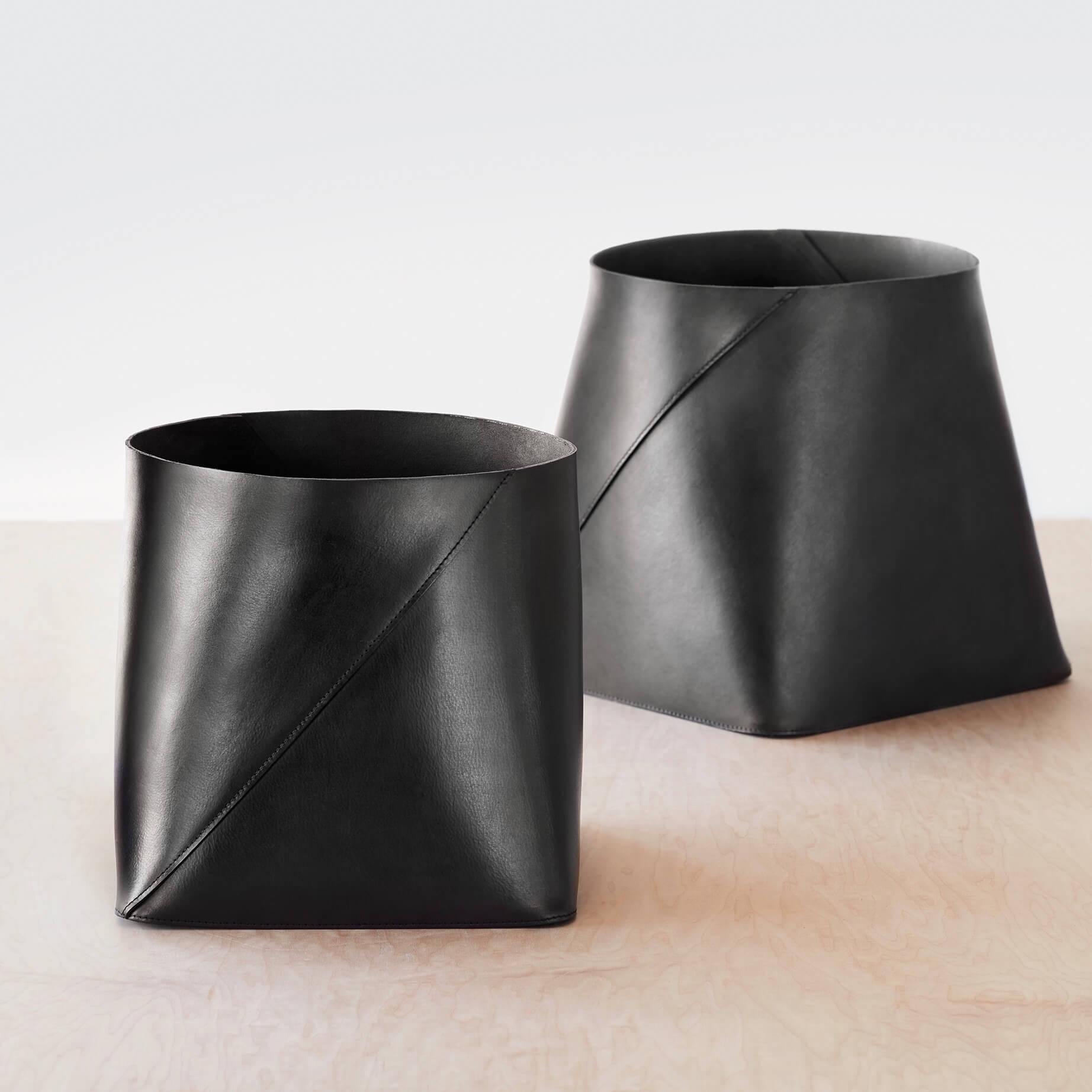 The Citizenry Azad Tall Leather Storage Bins Set of 2 | Medium/Large | Natural - Image 1