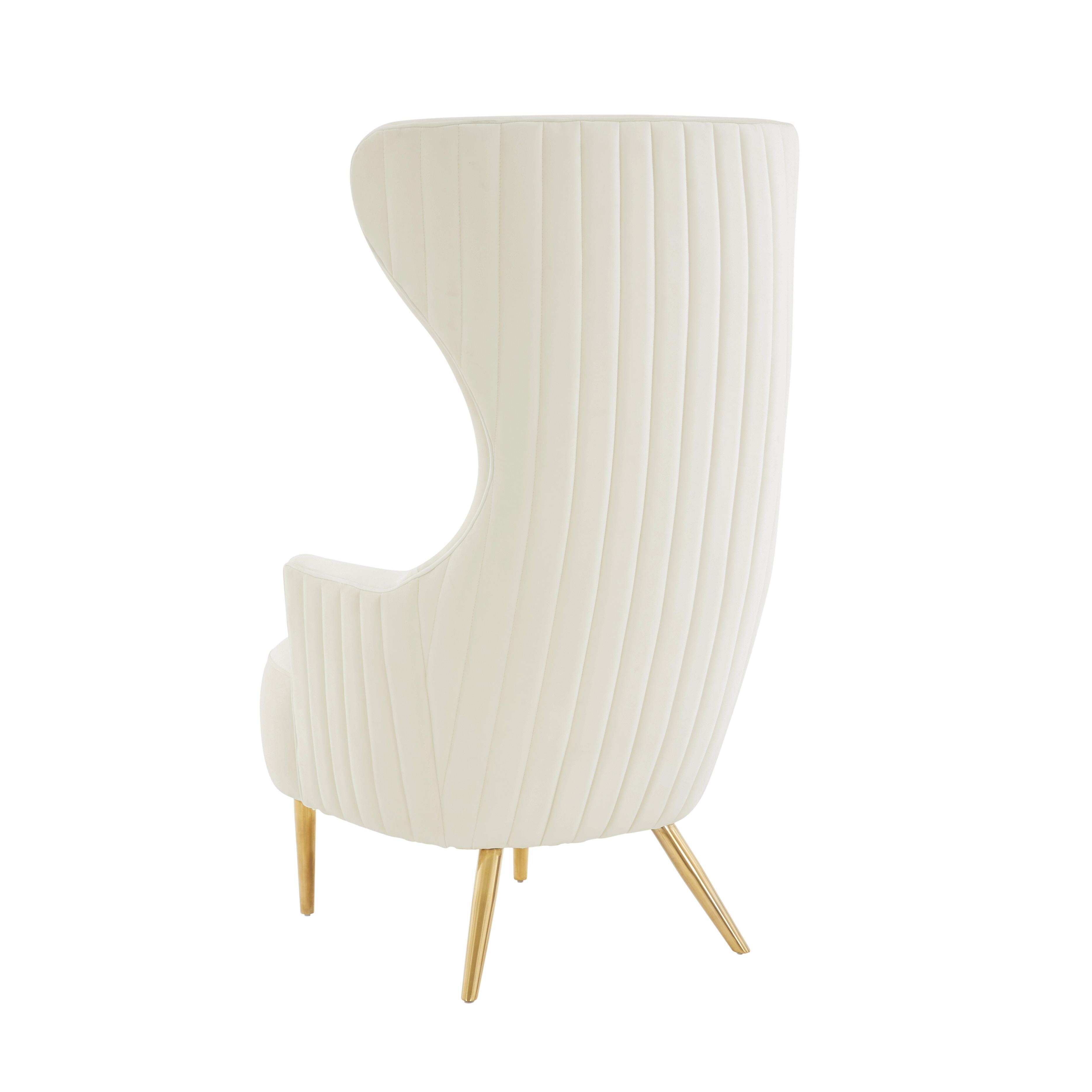 Julia Cream Velvet Channel Tufted Wingback Chair - Image 3