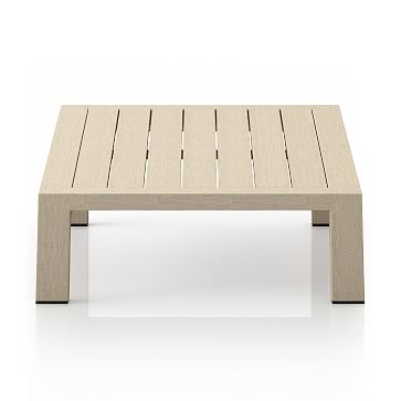 Pitched Teak Wood Outdoor Ottoman, Solid FSC Teak, Washed Brown - Image 1