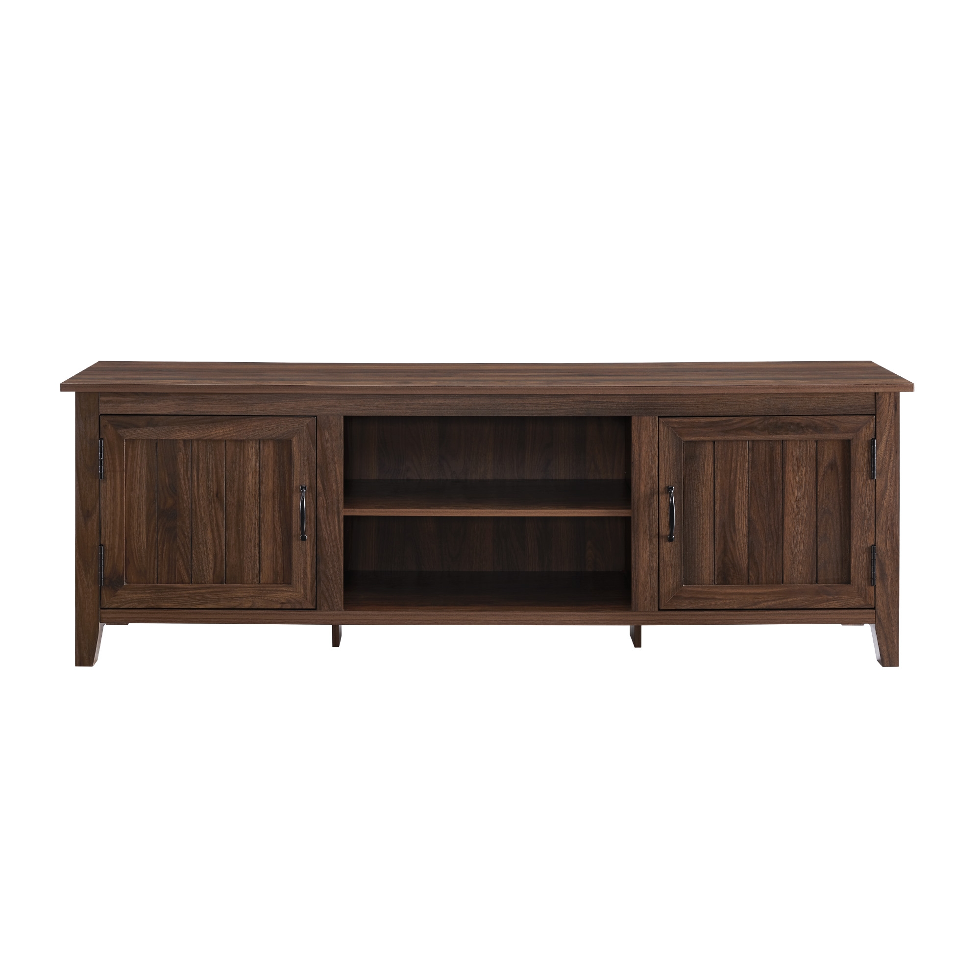 70" Modern Farmhouse Simple Grooved Door Wood TV Stand - Dark Walnut - Image 0
