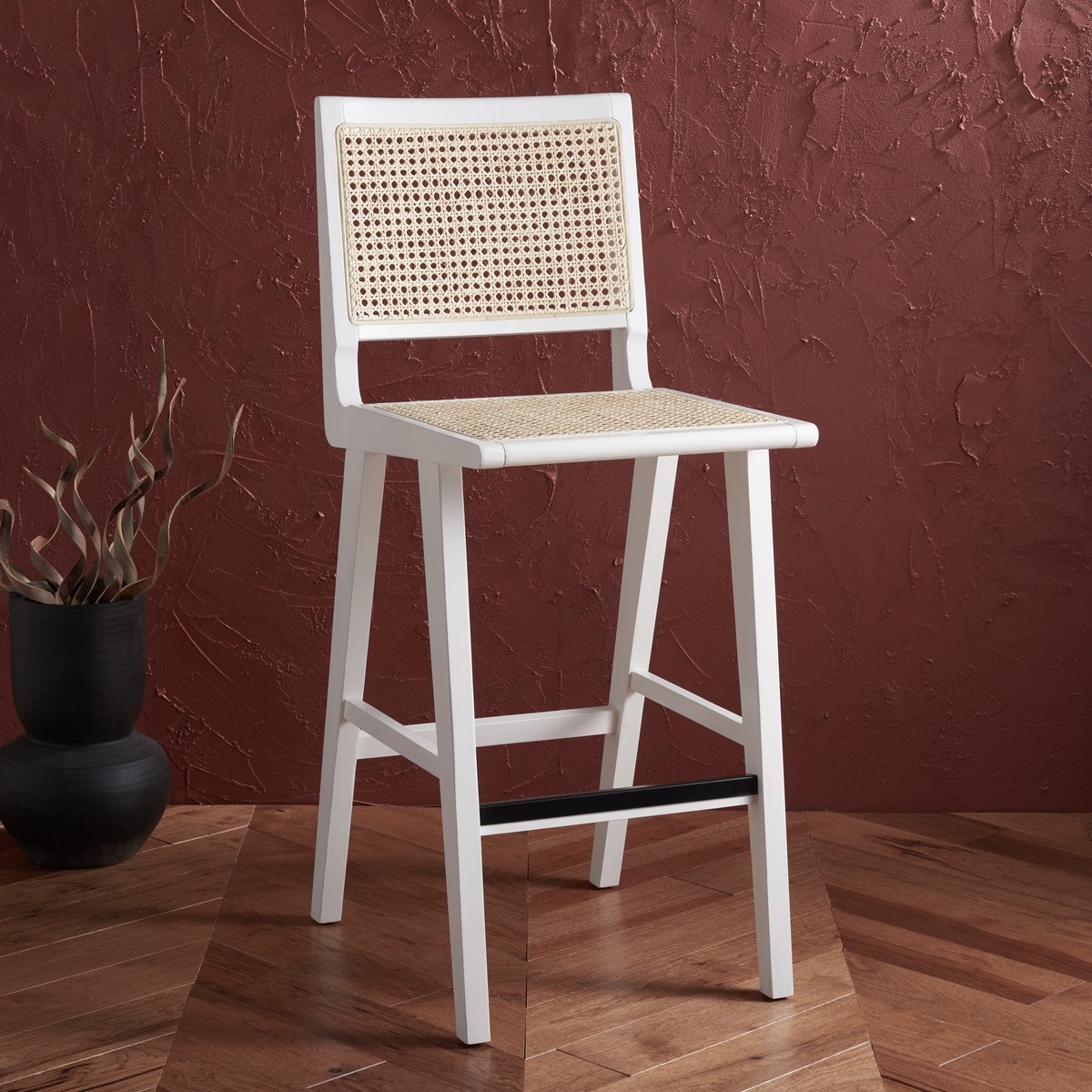 Hattie French Cane Barstool - White/Natural - Image 1