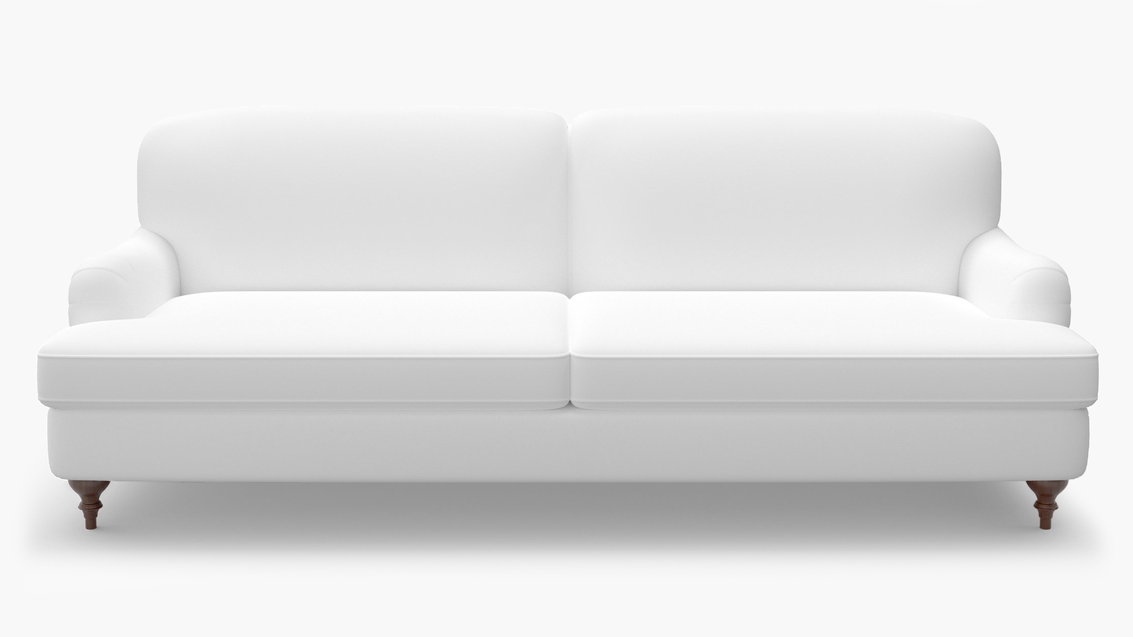 English Roll Arm Sofa, White Twill, Walnut Turned Wood Leg - Image 0