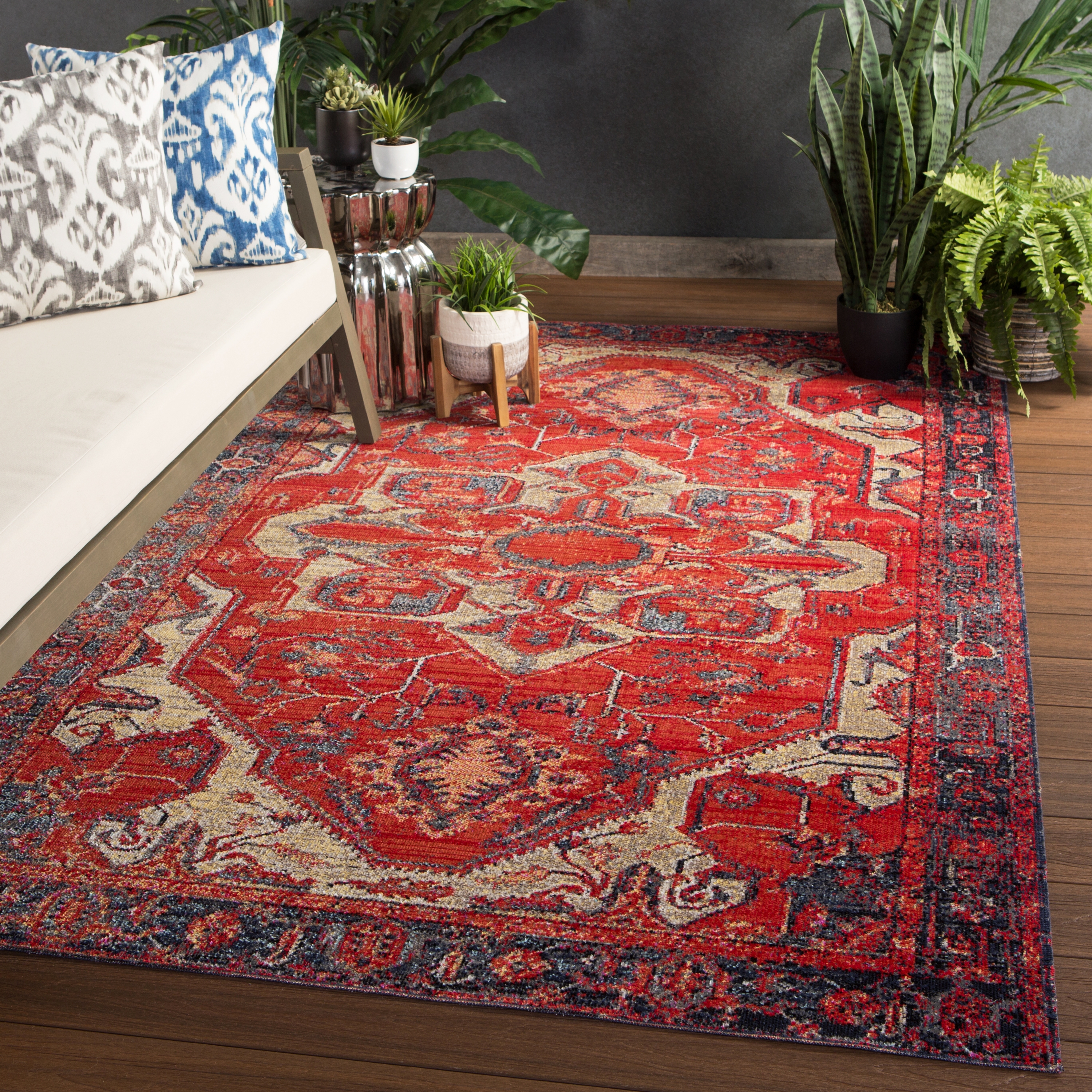 Leighton Indoor/ Outdoor Medallion Red/ Blue Area Rug (5X7'6") - Image 7