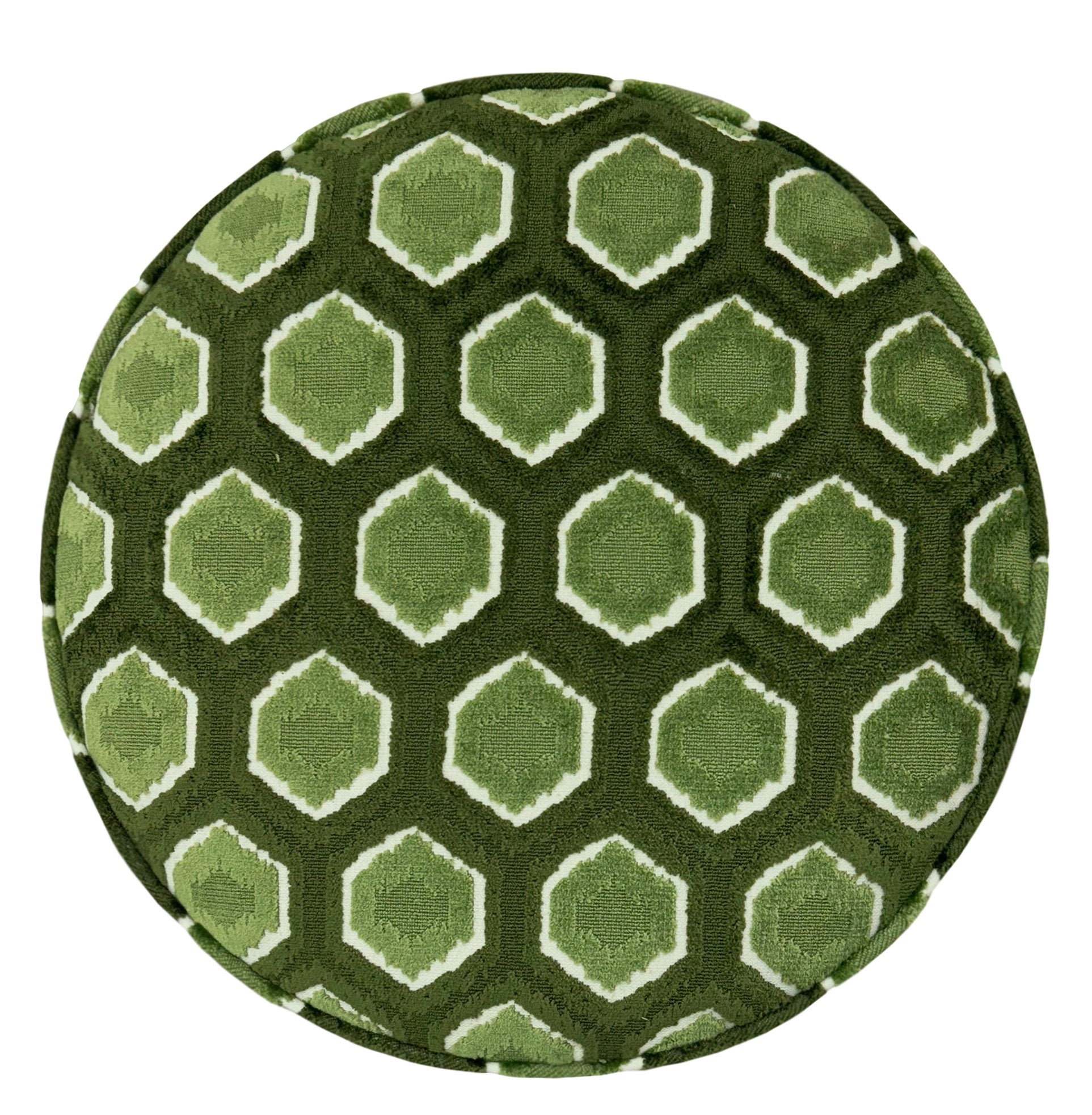 THE TIGHT ROUND OTTOMAN :: MIA CUT VELVET  // OLIVE - 17" Diameter X 19" Height - Image 2