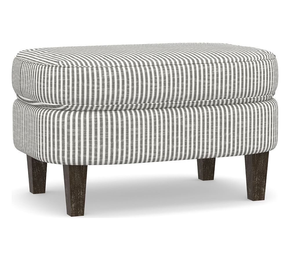 Cardiff Upholstered Ottoman, Polyester Wrapped Cushions, Classic Stripe Charcoal - Image 0