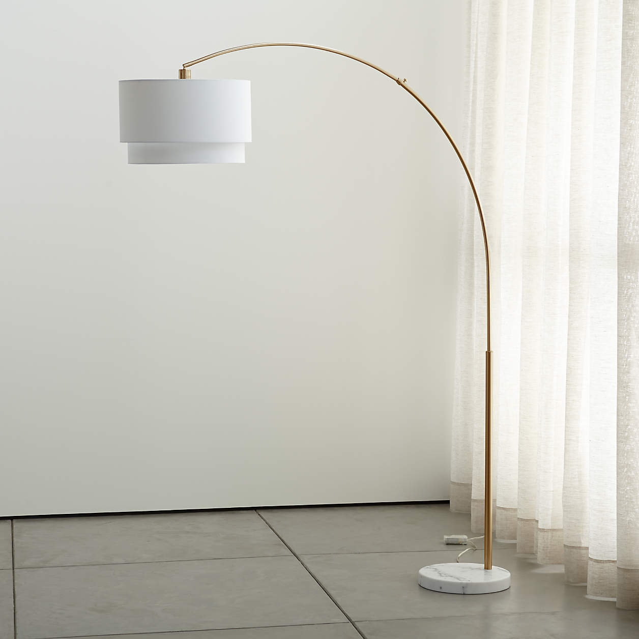 Meryl Arc Brass Floor Lamp with White Shade - Image 2