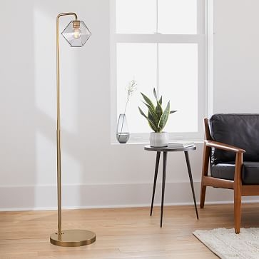 Sculptural Floor Lamp, Faceted Mini, Clear, Antique Brass, 4" - Image 0