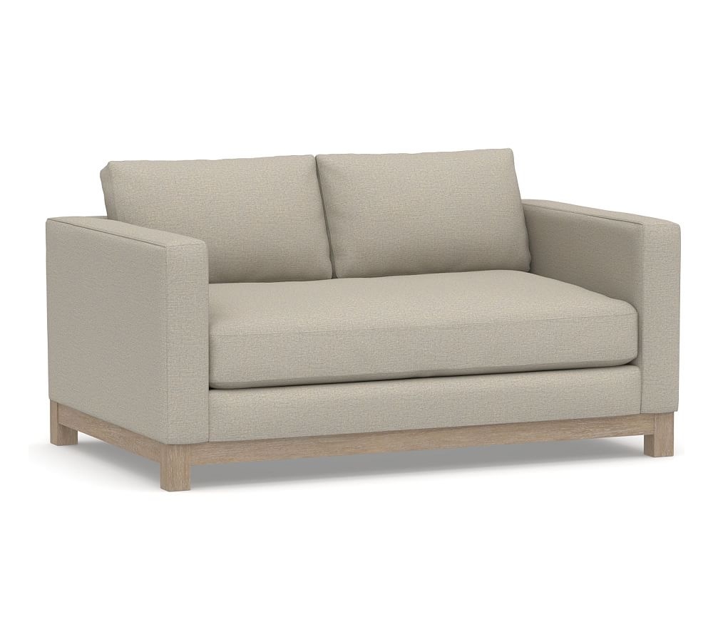 Jake Upholstered Apartment Sofa with Wood Legs, Polyester Wrapped Cushions, Performance Boucle Fog - Image 0