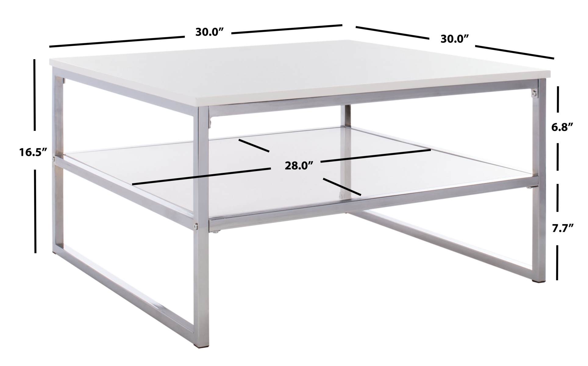 Aliza 2 Tier Square Coffee Table - White / Chrome - Safavieh - Image 6