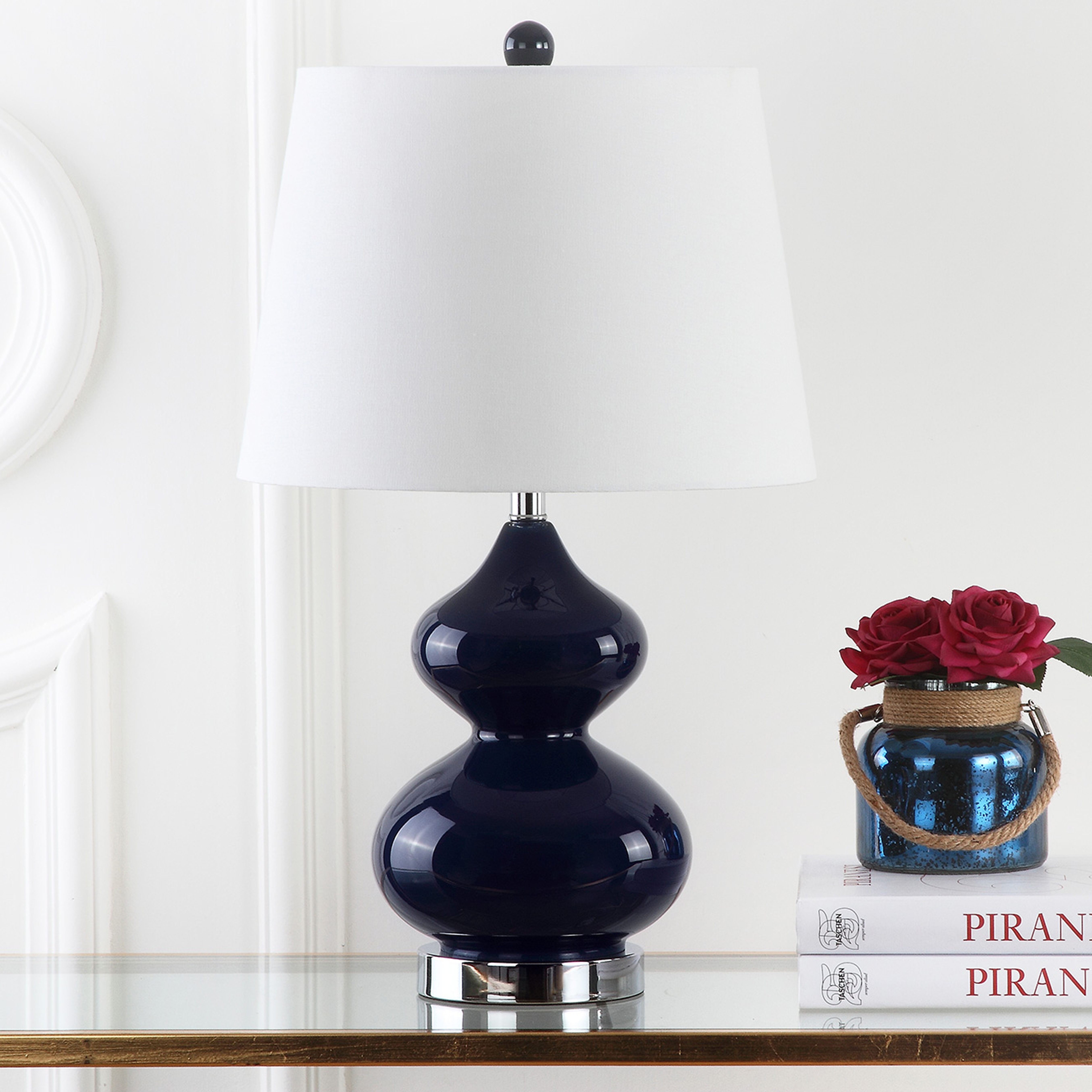 Eva 24-Inch H Double Gourd Glass Table Lamp - Navy - Arlo Home - Image 5