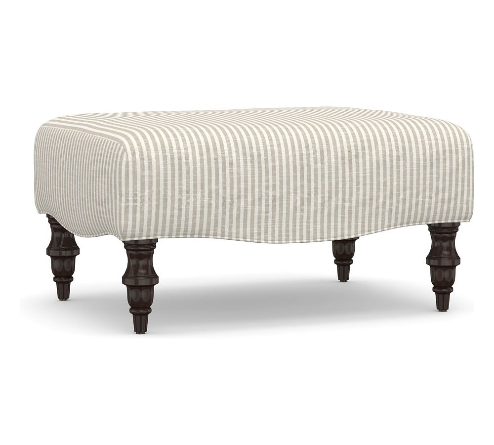 Clara Upholstered Ottoman, Polyester Wrapped Cushions, Classic Stripe Oatmeal - Image 0