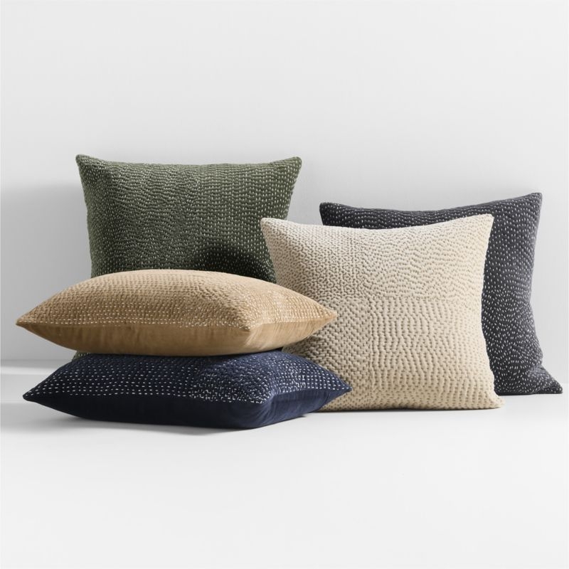 Sashiko Organic Cotton Velvet 20x20 Travertine Beige Throw Pillow with Down-Alternative insert - Image 4
