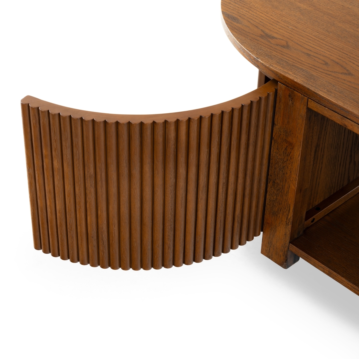 Shelbie Reeded Oval Coffee Table - Medium Oak - Image 3