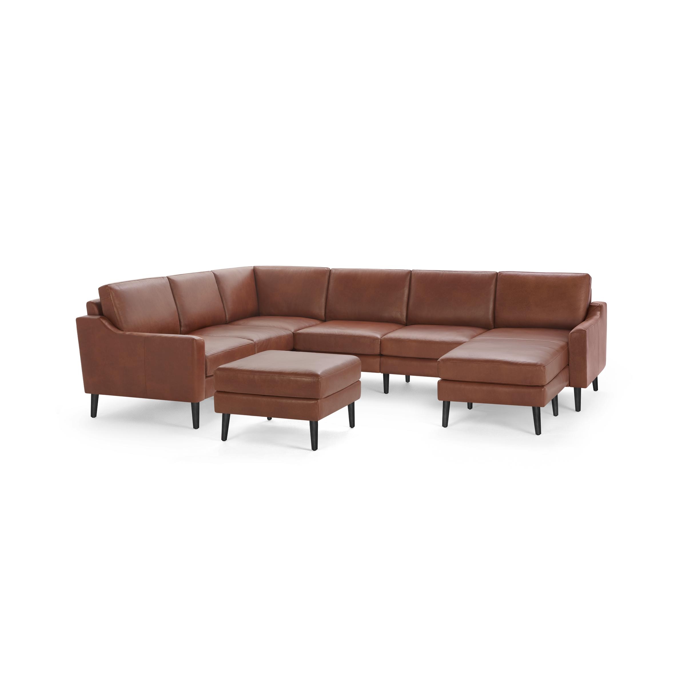 Nomad Leather 6-Seat Corner Sectional with Reversible Chaise and Ottoman - Chestnut - Top Grain Leather / Ebony - Wood / Slope - Image 0