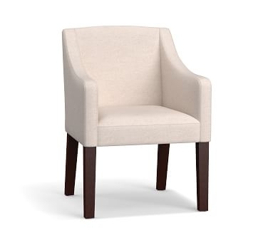 PB Classic Slope Arm Upholstered Dining Armchair, Gray Wash Legs, Chenille Basketweave Pebble - Image 2