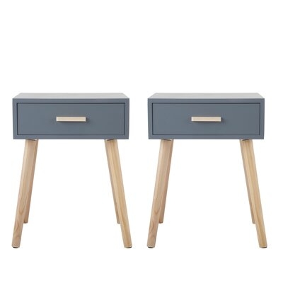 Set Of 2 Wooden 1 Draw Nightstand Gray - Image 0