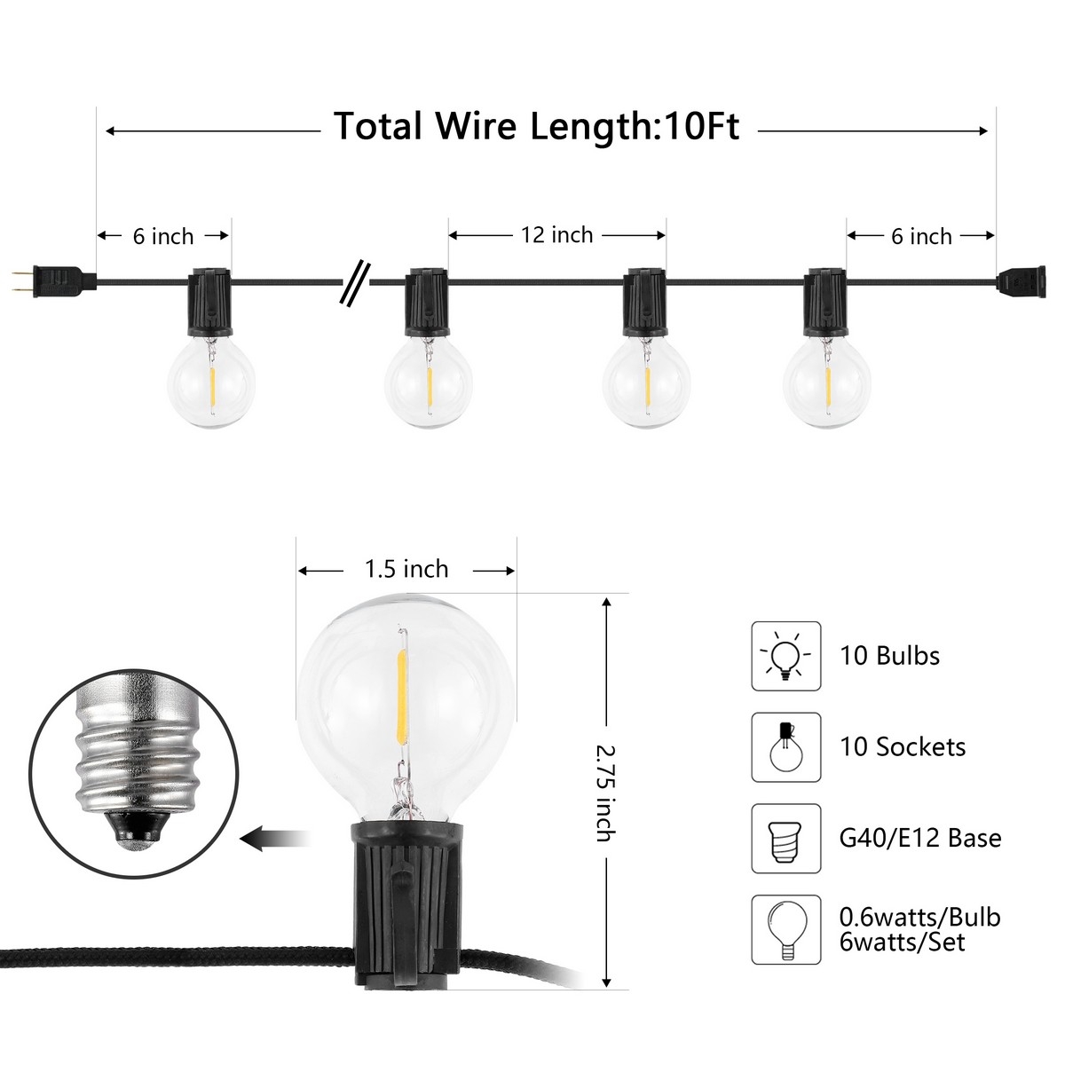Leigh Led Outdoor String Light - Black - Image 3