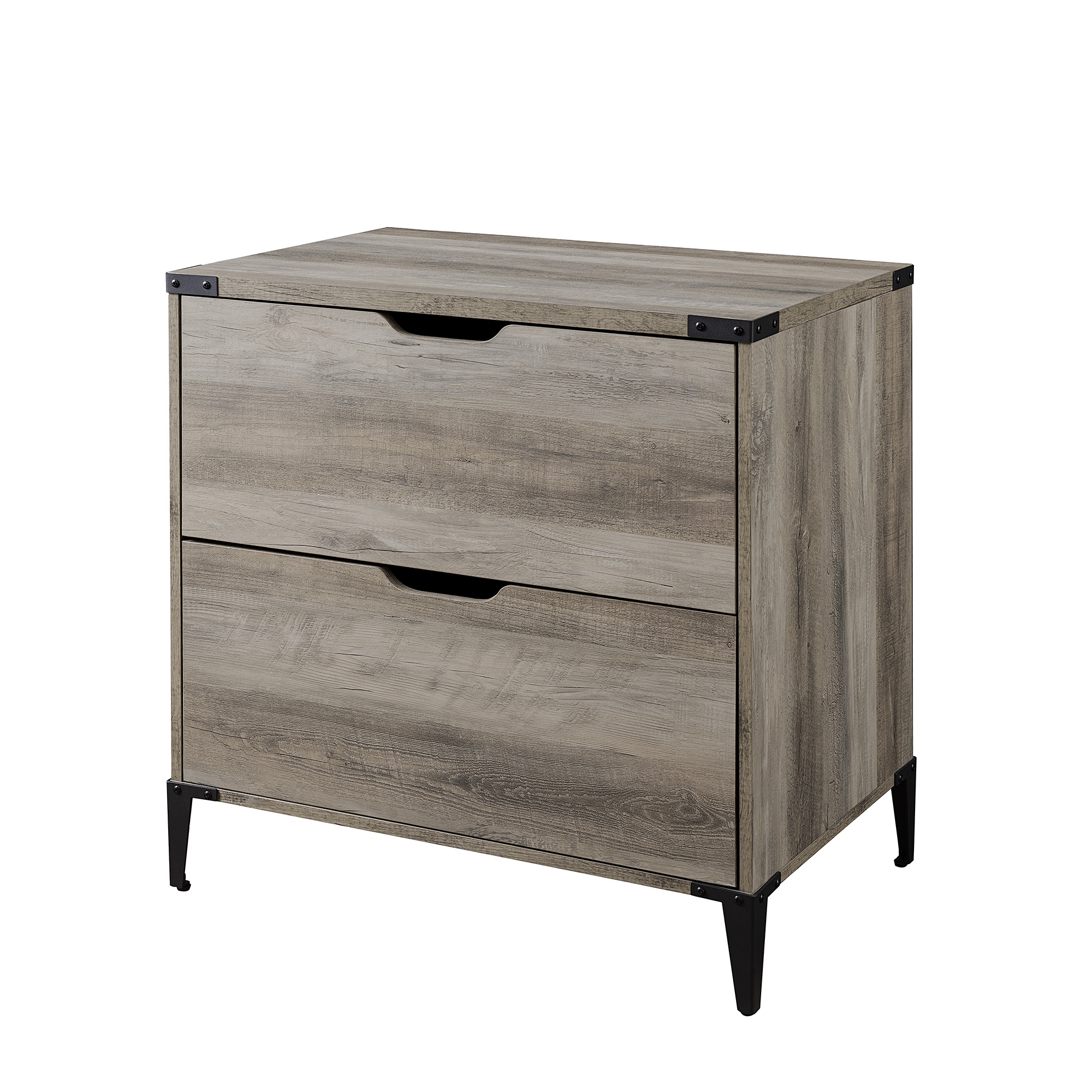 Modern Farmhouse Angle Iron 2-Drawer Filing Cabinet – Grey Wash  - Image 2