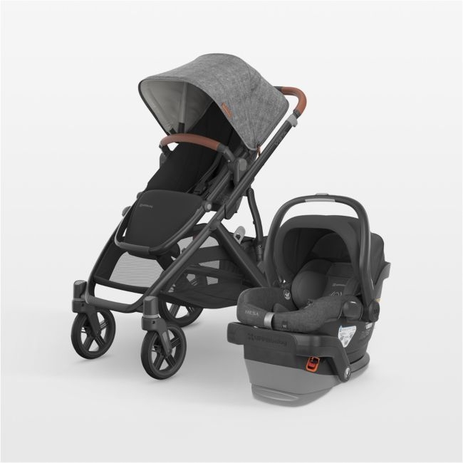 UPPAbaby Vista V3 Greyson Charcoal Melange Foldable Convertible Baby Stroller + Mesa V2 Infant Car Seat Travel System - Image 0