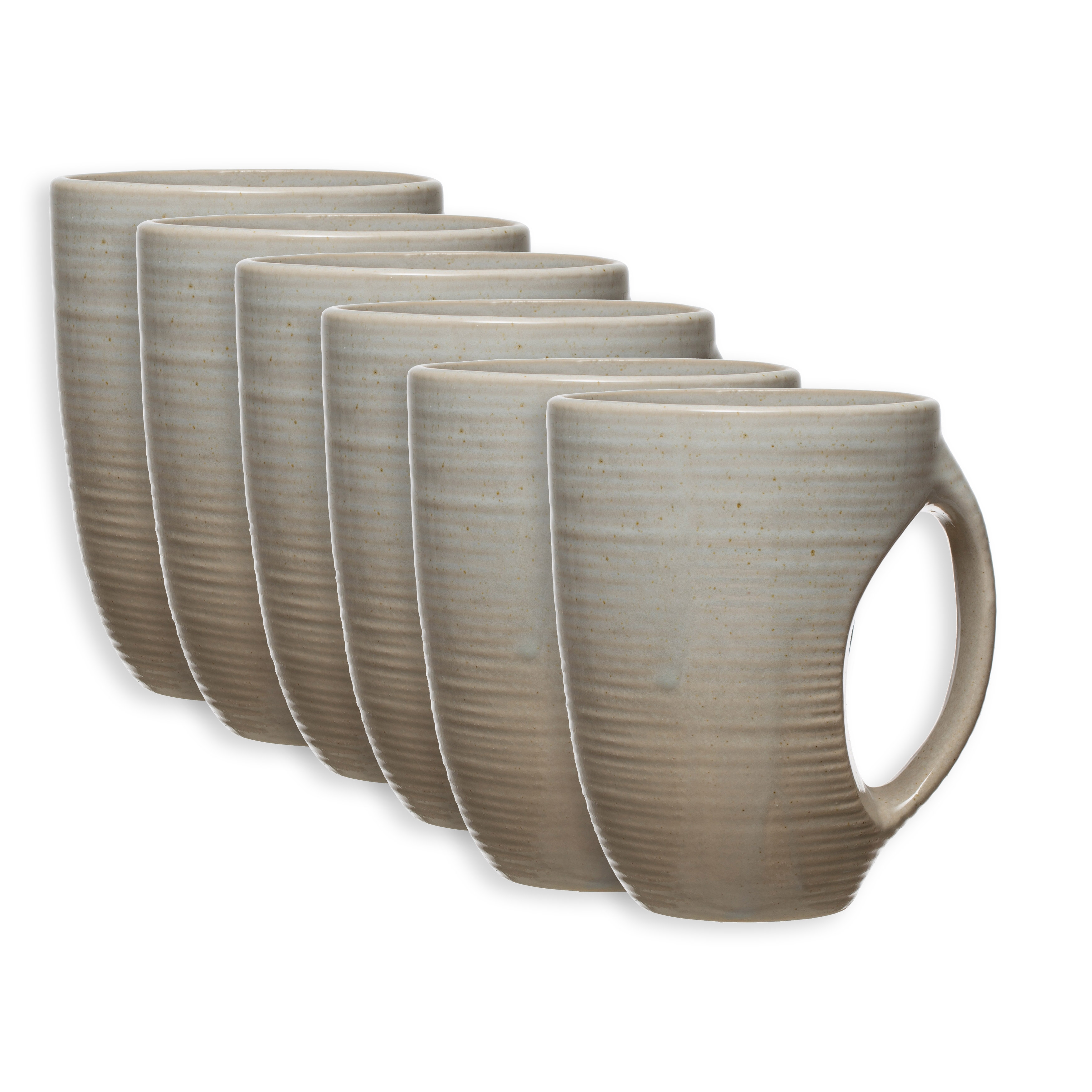 Reactive Glaze Stoneware Mugs Neutral Beige, Set of 6 - Image 0