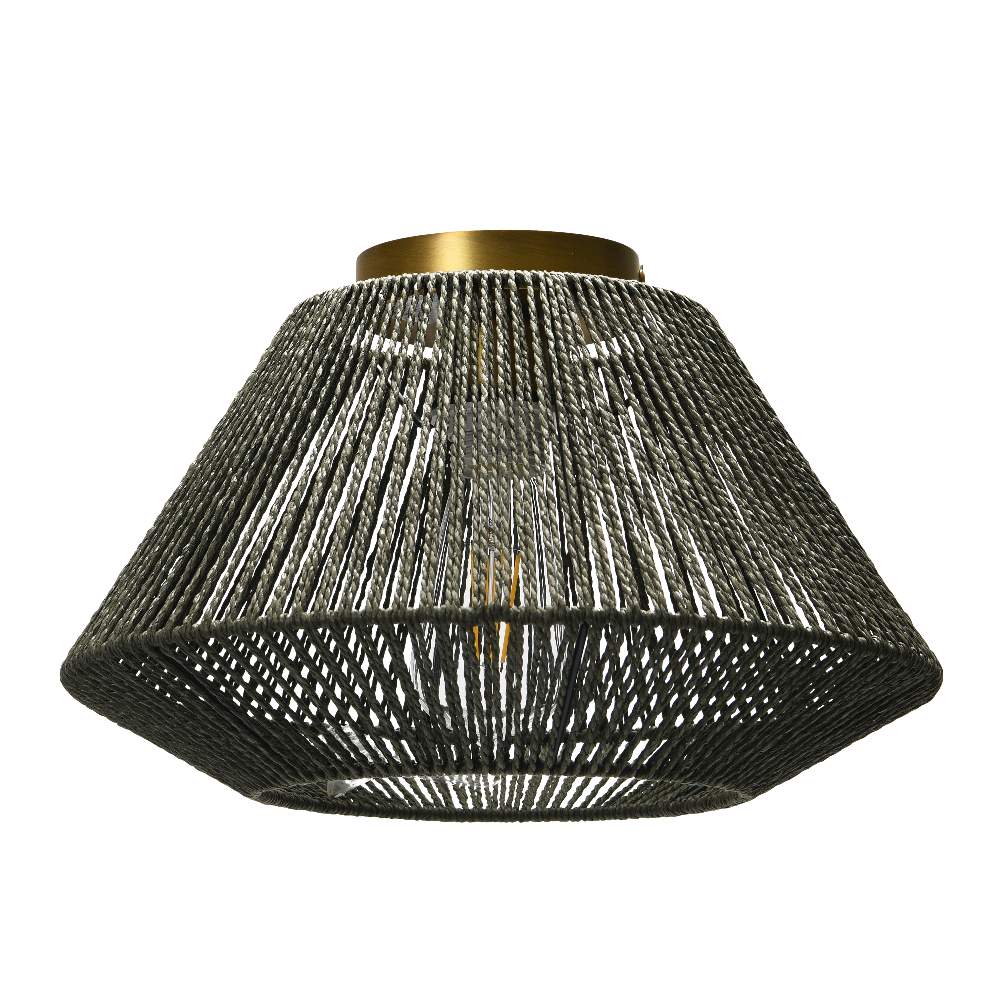 Flush Mount Ceiling Light with Woven Paper Rope Shade, Grey - Image 0