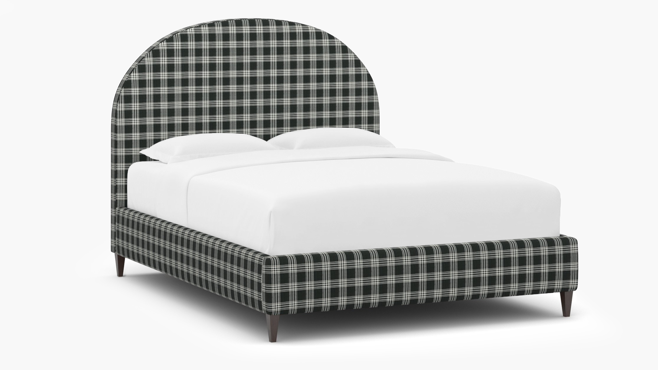 Demilune Bed, Barnegat Plaid, Espresso Square Tapered Leg, King - Image 1
