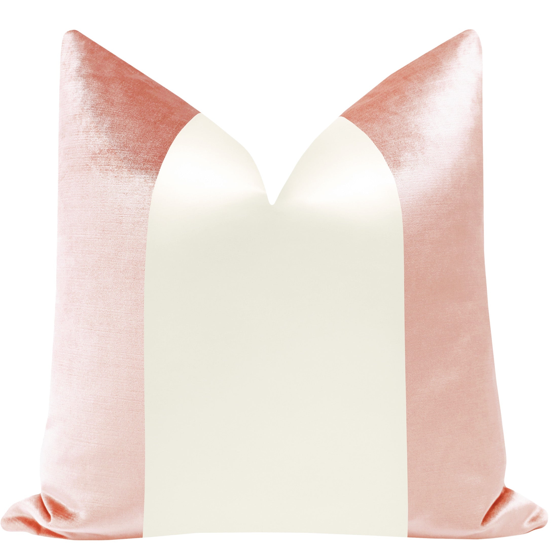PANEL COLORBLOCK :: FAUX SILK VELVET // PINK PEONY + ALABASTER SILK - 20" X 26" STANDARD SHAM - Image 0