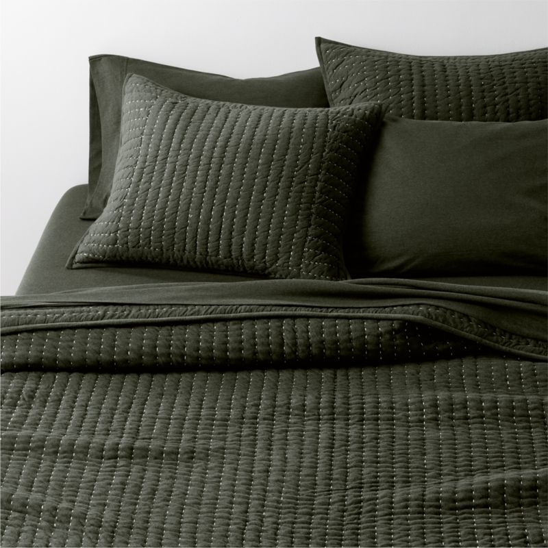 Cozysoft Organic Cotton Jersey Ficus Green Standard Quilted Bed Pillow Sham - Image 2