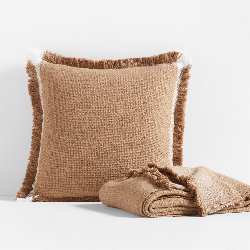 Weekend Camel Brown Organic Cotton Stripe 23x23 Throw Pillow Cover - Image 3