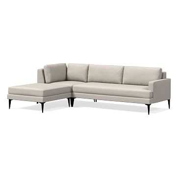 Andes 101" Left Multi Seat 3-Piece Ottoman Sectional, Petite Depth, Yarn Dyed Linen Weave, Alabaster, Dark Pewter - Image 0