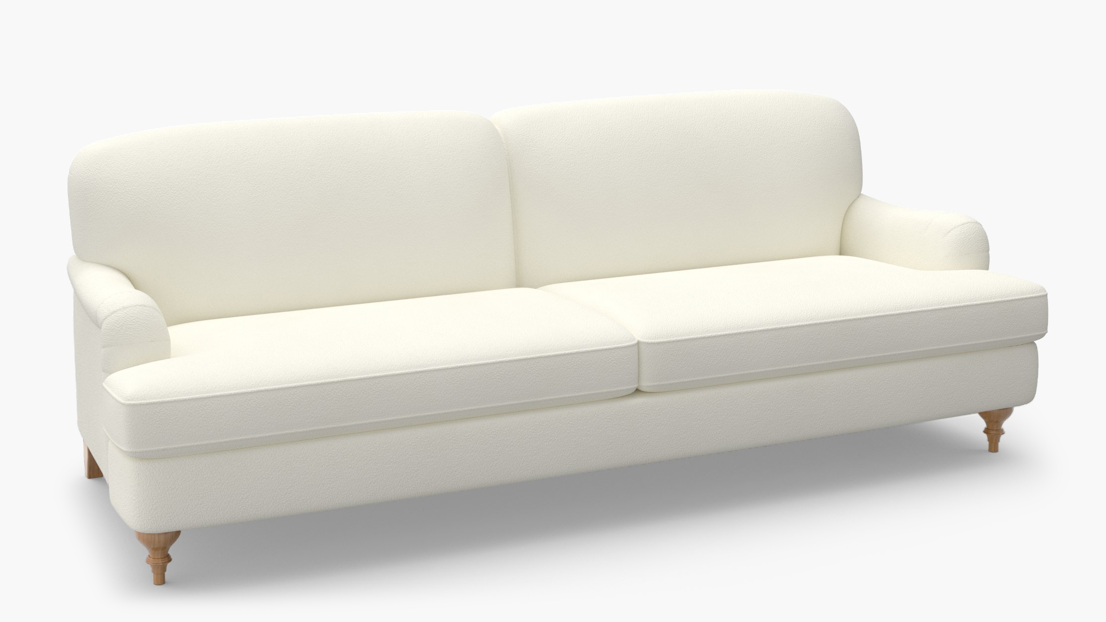 English Roll Arm Sofa, Sheepskin, Natural Turned Wood Leg - Image 1