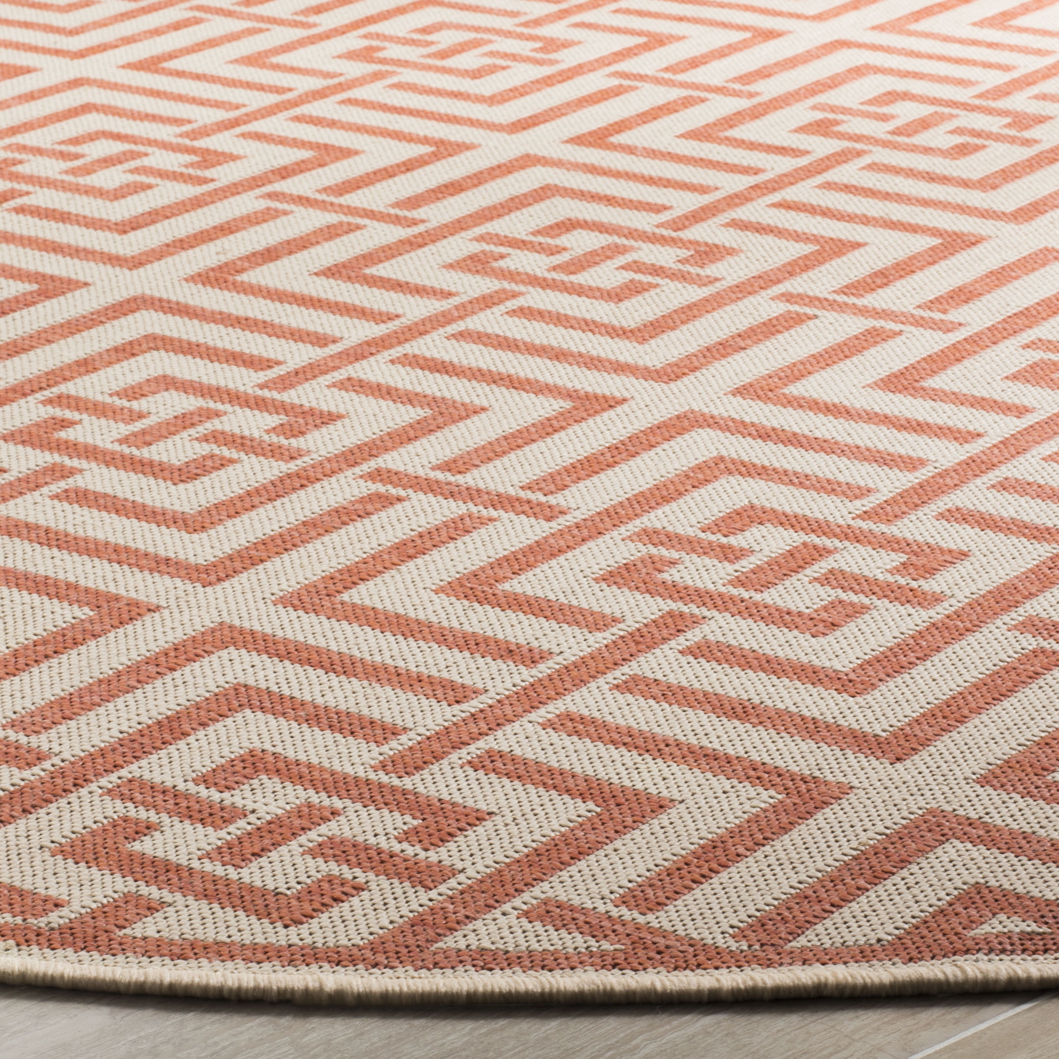 Arlo Home Indoor/Outdoor Woven Area Rug, LND128R, Cream/Rust,  6' 7" X 6' 7" Round - Image 2